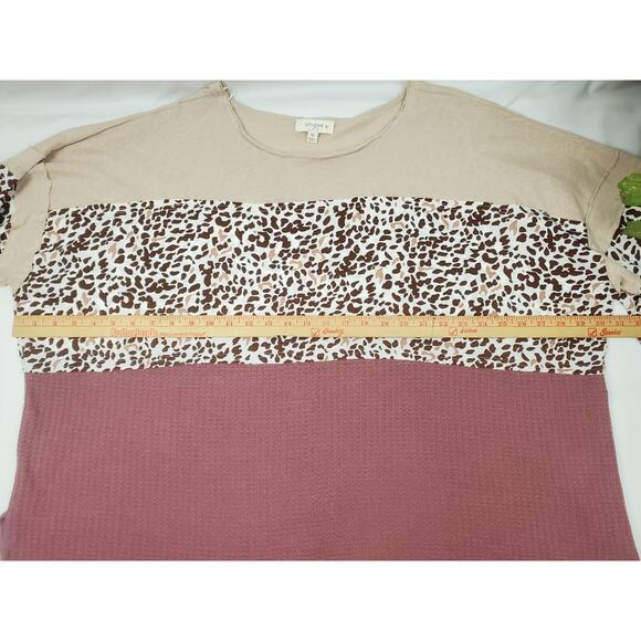 Umgee Top Plus Size 1X Mixed Leopard Print Boho Peasant Thermal Shirt 1 1XL - Picture 5 of 7